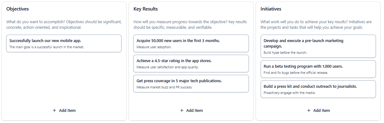 OKR example of Successful Product Launch