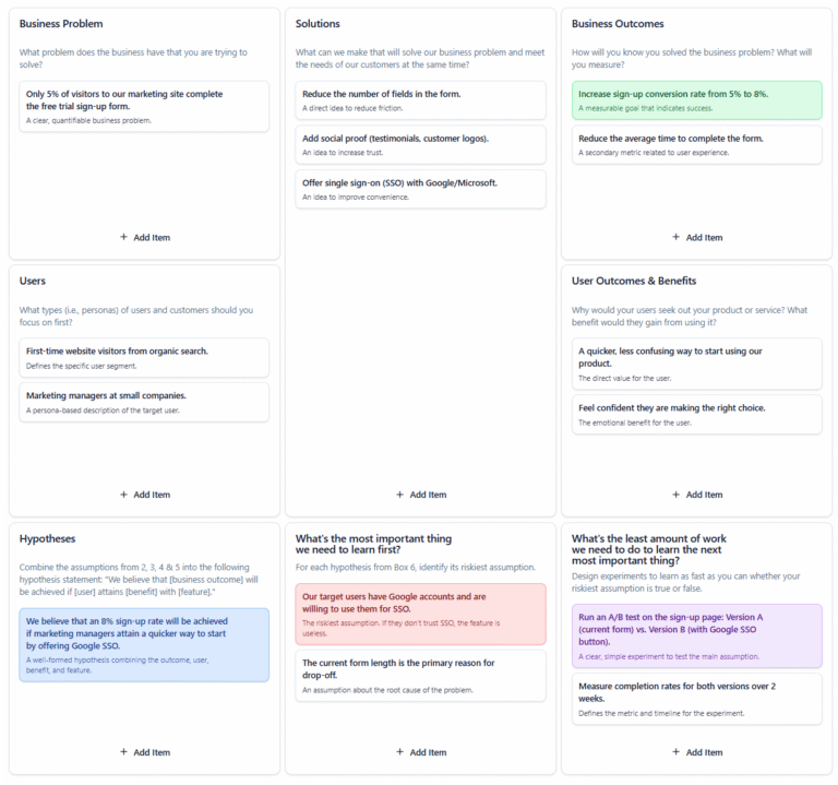 Conversion Up Sign SaaS Sign-up Conversion - Lean UX Canvas Example