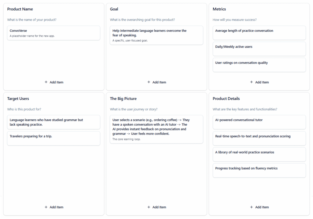 Concept for a New Language Learning App - Product Canvas Example