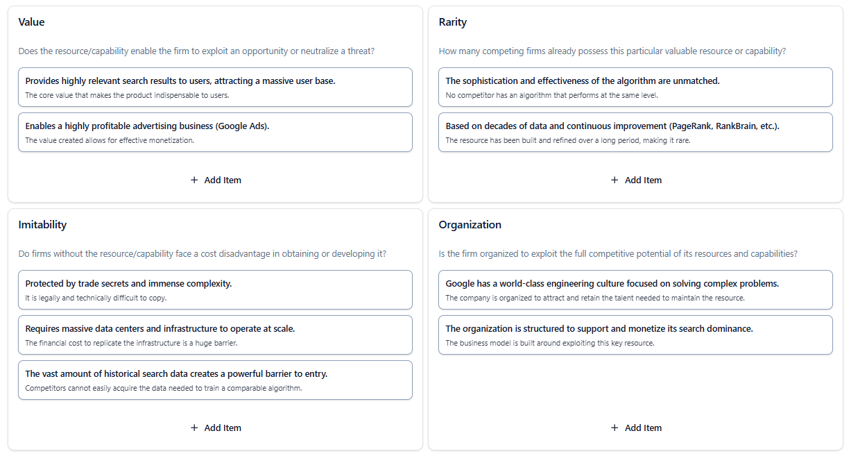 A VRIO analysis of the core algorithms behind modern search engines and their role in shaping industry competitiveness.
