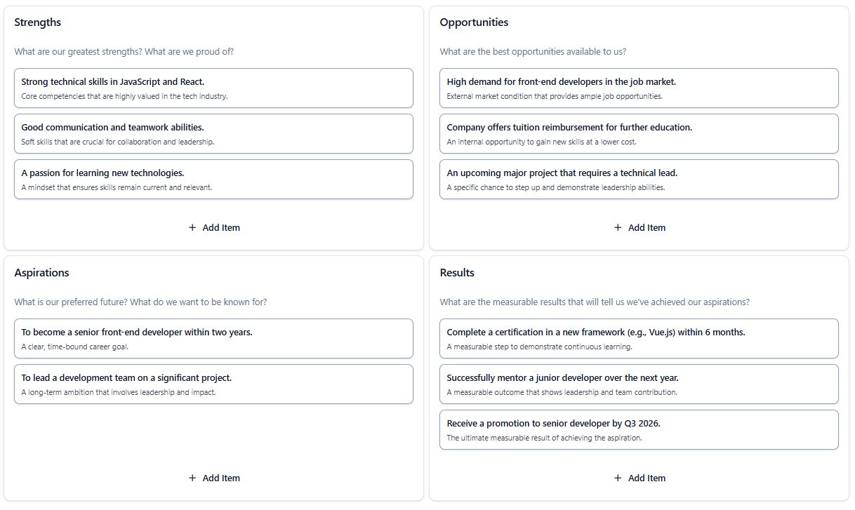 soar example of Personal Career Development